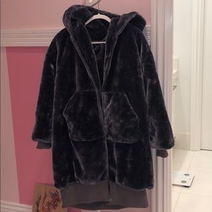 Massive fluffy faux fur grey/black jacket